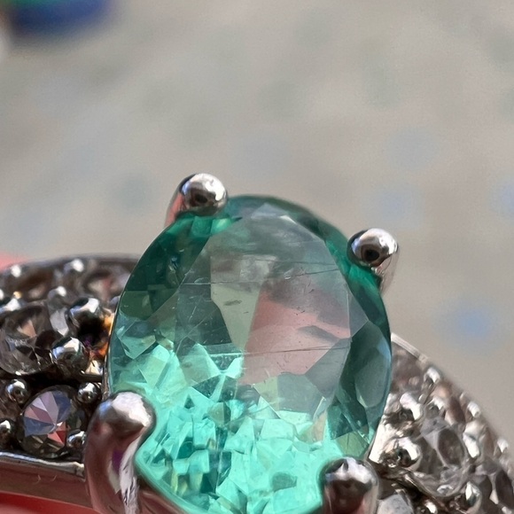 Paraiba apatite and white topaz sterling silver ring size 9 - Picture 12 of 17